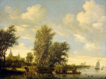 150の主題の芸術作品 Painting - フェリーの風景 サロモン・ファン・ライスダール